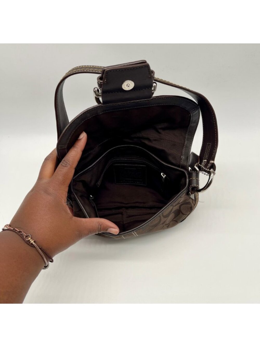 Coach Brown Signature Canvas Soho Buckle Flap Bag - Picture 10 of 13